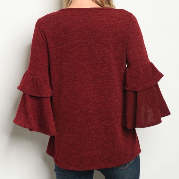 SALE! ruffled sleeve scoop neck knit tunic top. - Picture 2 of 5
